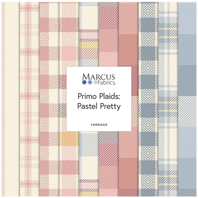 A collage of fabrics featured in the Primo Plaids Flannel: Pastel Pretty Collection by Marcus Fabrics.