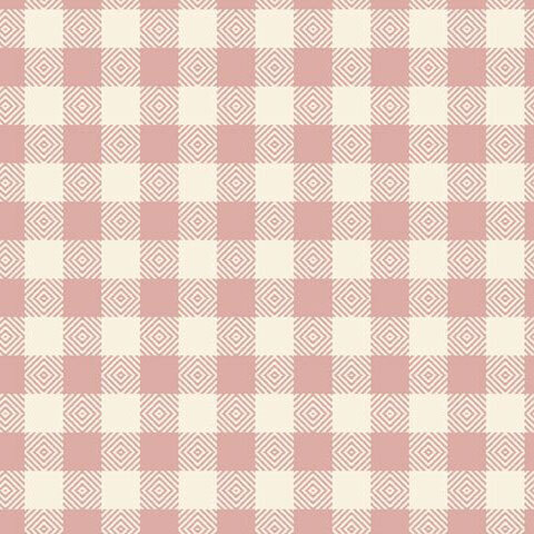 A cream flannel fabric with alternating pink and cream gingham checks and small nested diamond motifs.