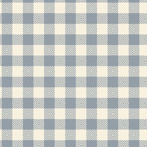 A cream flannel fabric with alternating sky blue and cream gingham checks and small nested diamond motifs.
