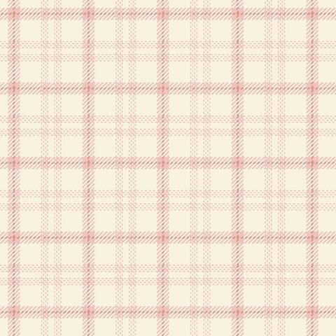 A cream flannel fabric with intersecting soft pink plaid stripes and fine textured detailing.