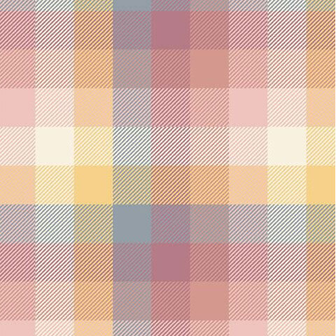 A multicolored flannel fabric with large overlapping pastel checks in pink, lavender, yellow, and blue.