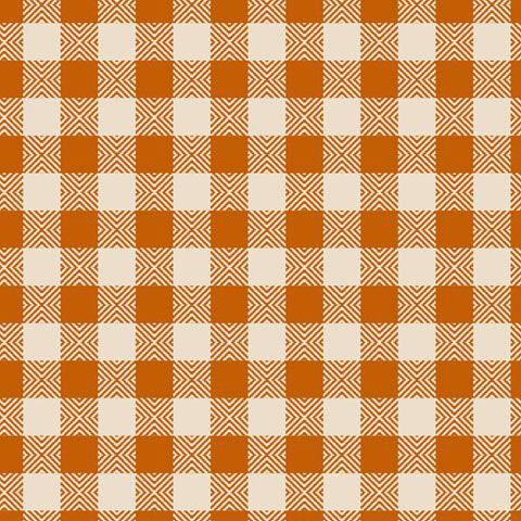 A swatch of orange and white checkerboard fabric.