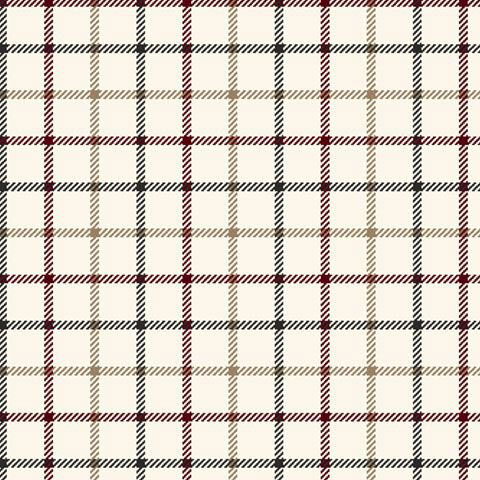A swatch of a white plaid fabric with hints of red, tan, and green. 