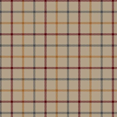 A swatch of a tan plaid fabric with hints of red, tan, and green. 