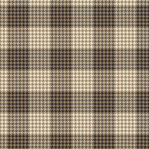 A swatch of a brown and tan plaid fabric with a houndstooth design. 