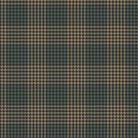 A swatch of a brown and teal plaid fabric with a houndstooth design. 