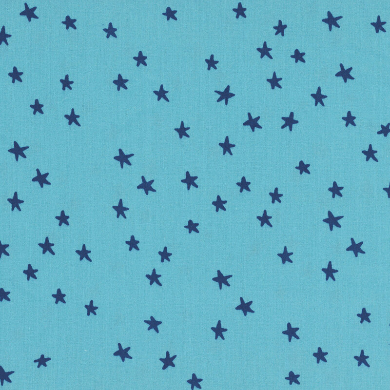 turquoise fabric featuring blue stars.
