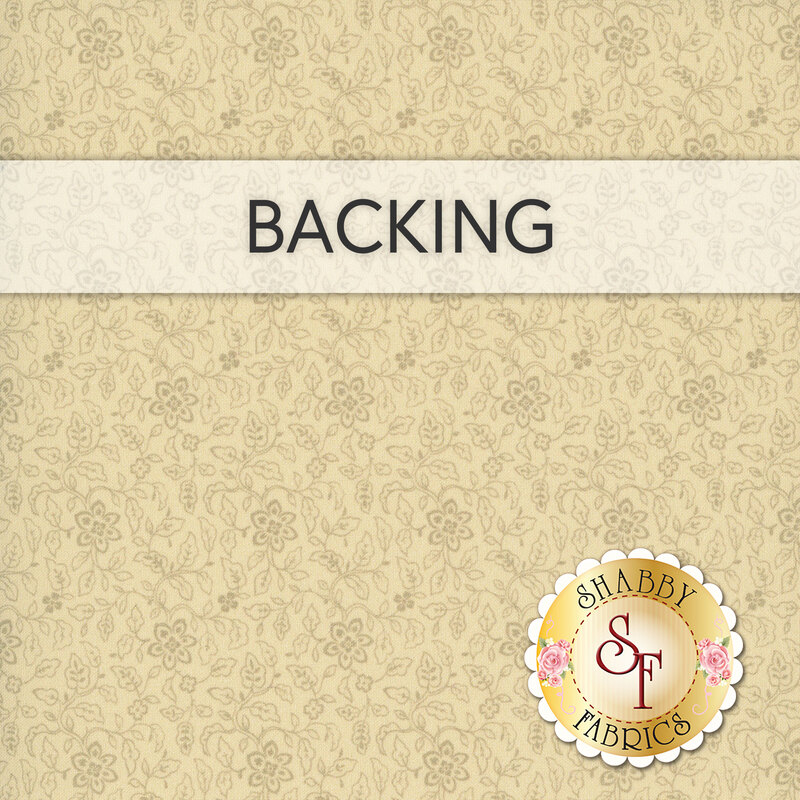 Tan fabric with tonal beige vines and florals; a transparent banner at the top reads "Backing." 