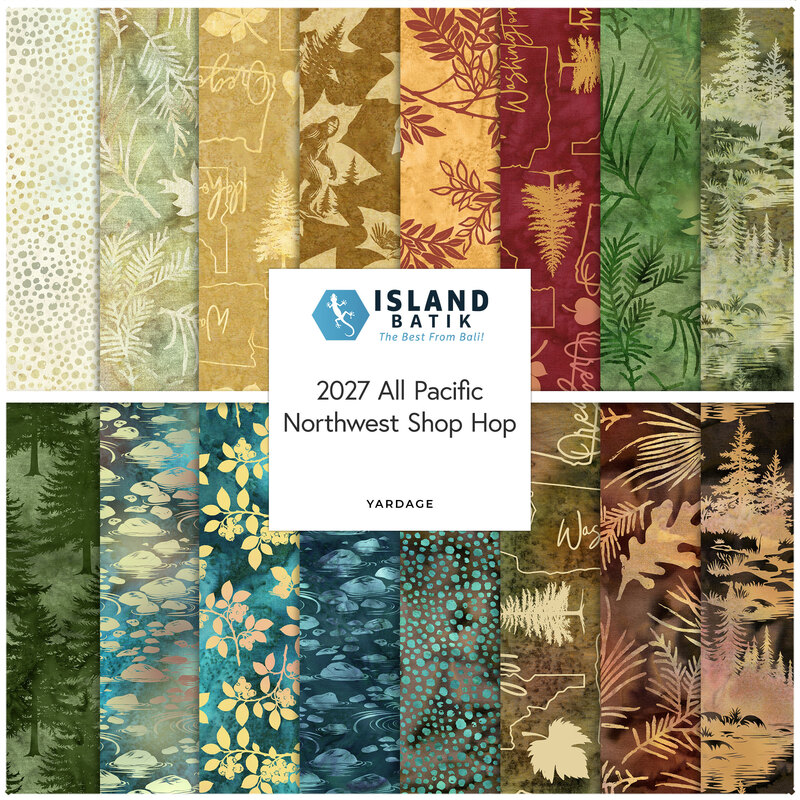 Cover art for Island Batik’s 2027 All Pacific Northwest Shop Hop fabric collection.
