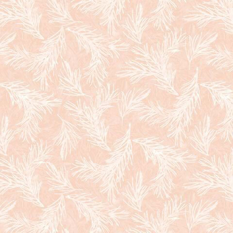 Blush pink fabric with a tossed pattern of light pine sprigs.