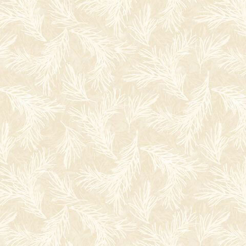 Neutral cream fabric with a tossed pattern of white pine sprigs.