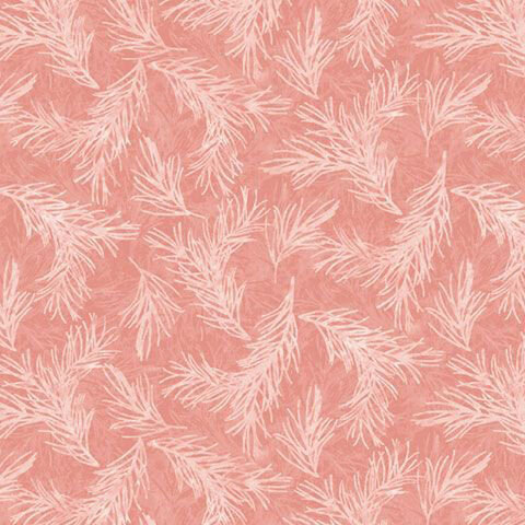 Ballerina pink fabric with a tossed pattern of pastel pink pine sprigs.