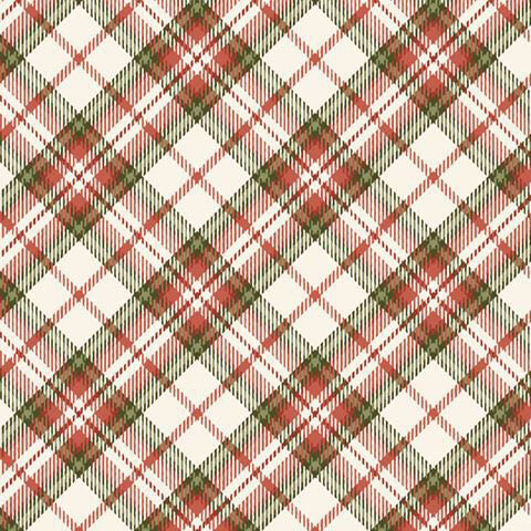 White fabric with a Christmas red and green plaid pattern.
