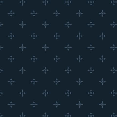 Indigo blue fabric with a balanced grid pattern of stylized, pointed snowflakes.