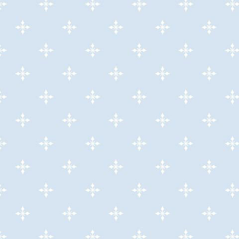 Powder blue fabric with a balanced grid pattern of stylized, pointed snowflakes.
