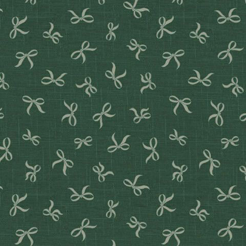 Textured pine green fabric with a tossed pattern of sage green bows.