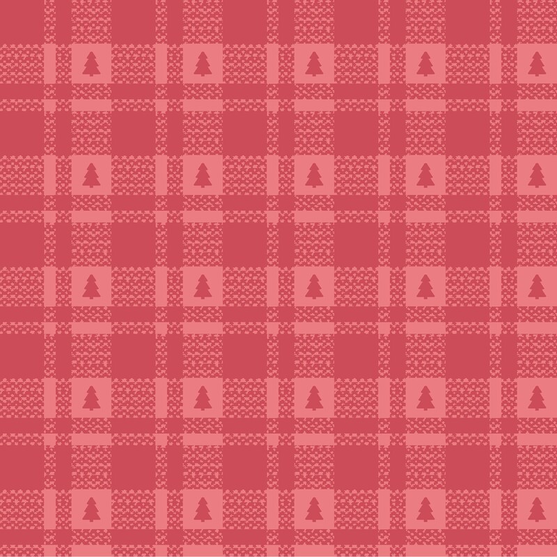 tonal red plaid pattern accented with tiny Christmas trees and delicate textured details
