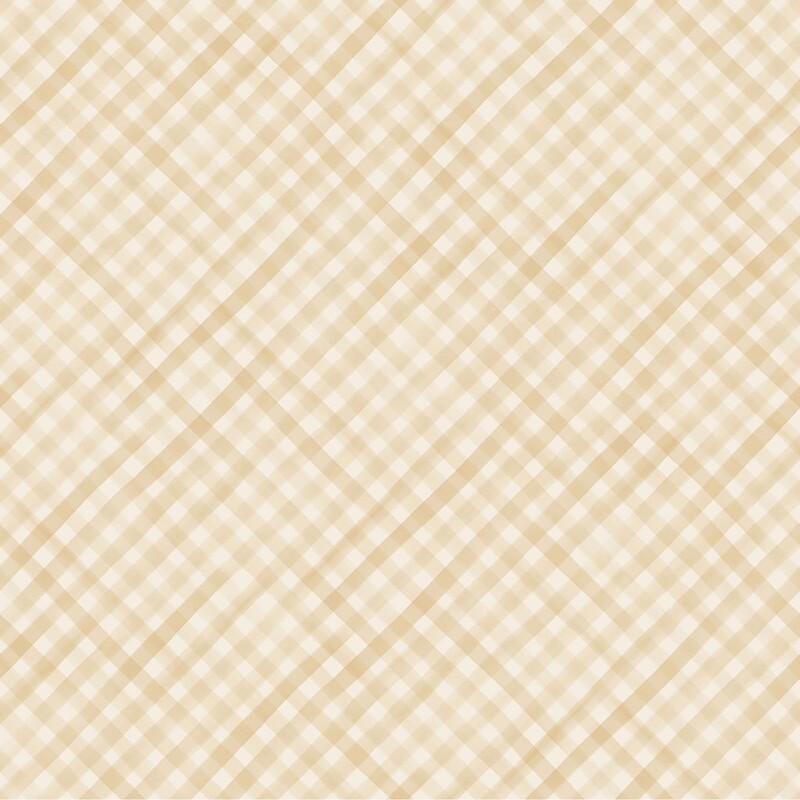 Cream fabric topped with a dense, stylized tan gingham pattern.