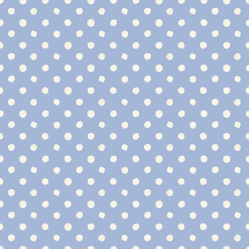 Blue fabric with hand-drawn white dots.