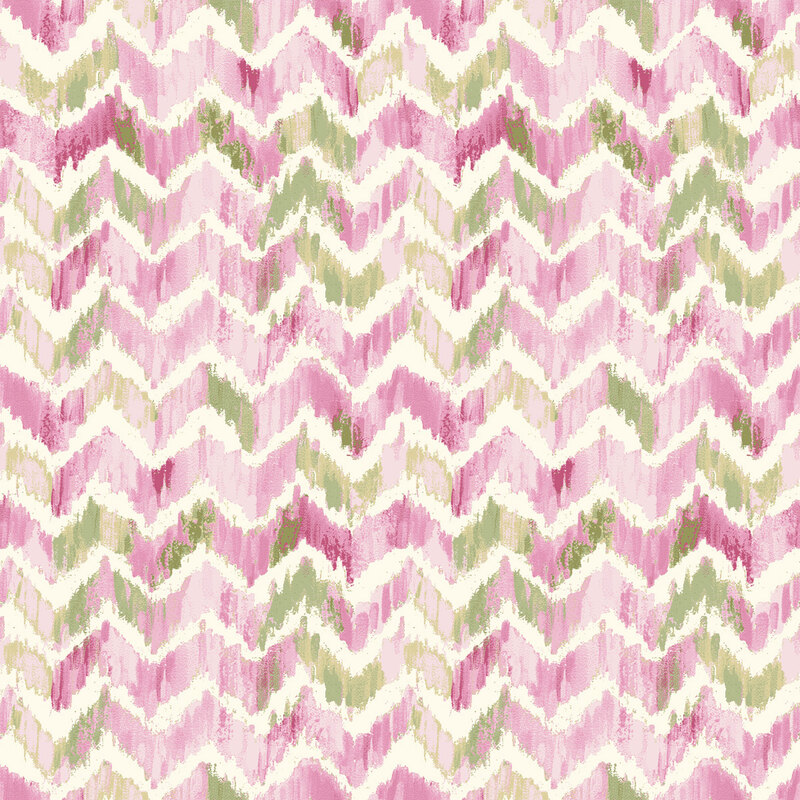 Pink and green textured chevron on a cream background.