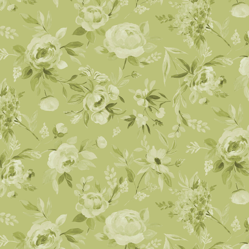 Green fabric with tonal florals.