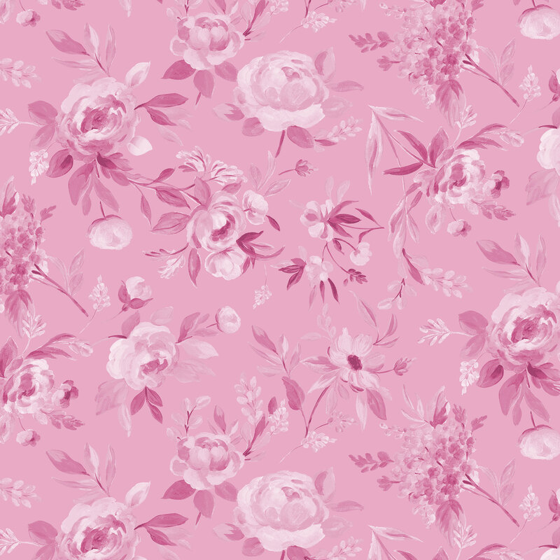 Pink fabric with tonal florals.