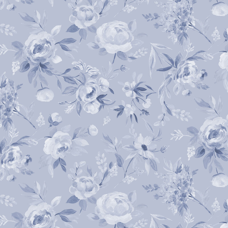 Vintage periwinkle blue fabric with tonal florals.