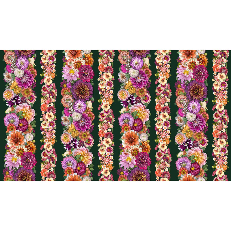 A forest green border stripe with multicolored florals.