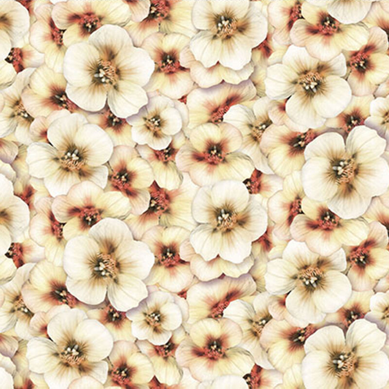 A cream fabric packed with cream Nasturtiums.