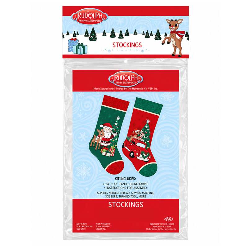 Rudolph the Red-Nosed Reindeer stocking kit package with festive holiday design.