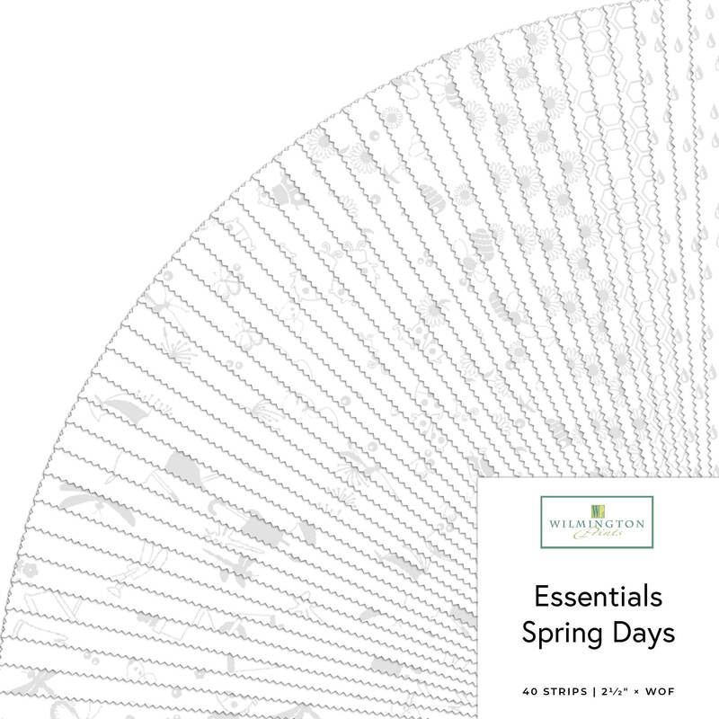 A fanned collage of fabrics featured in the Essentials Spring Days Collection by Wilmington Prints.