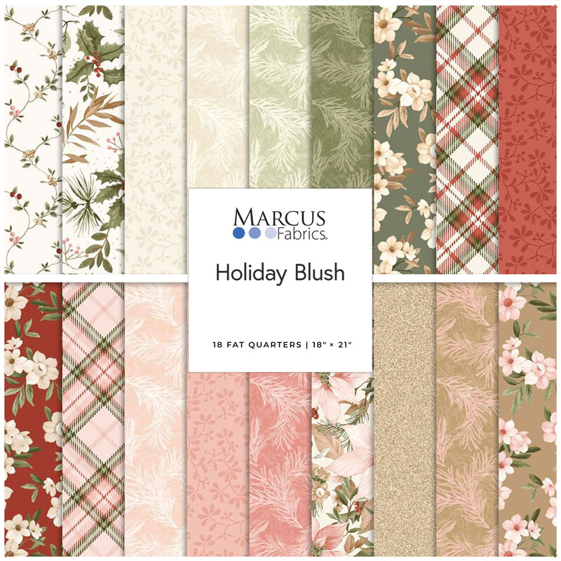 Digital collage of the Fat Quarter Bundle from the Holiday Blush fabric collection.
