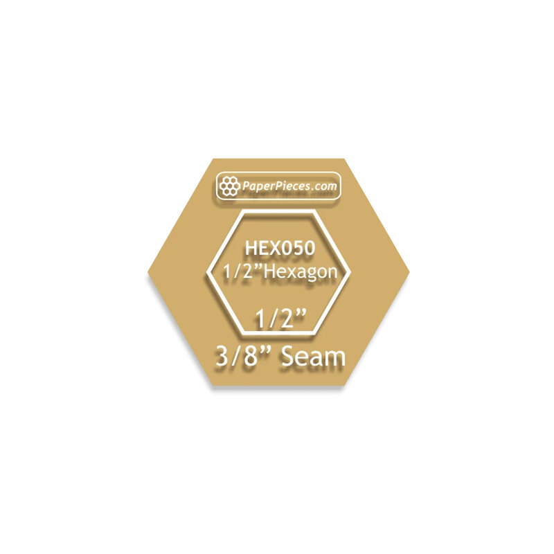 An acrylic 0.5" hexagon template