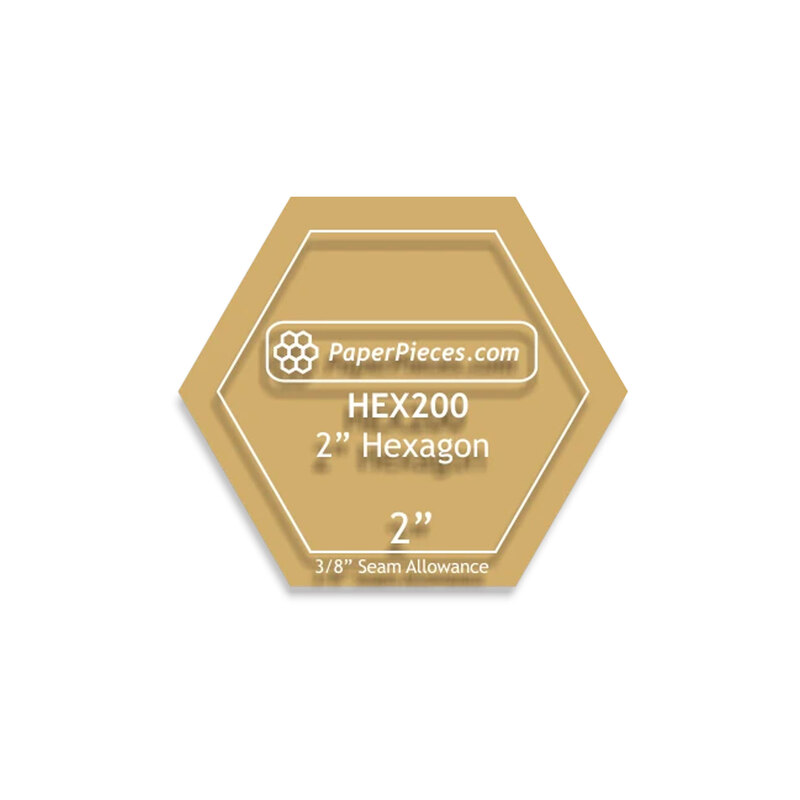 An acrylic 2" hexagon template.