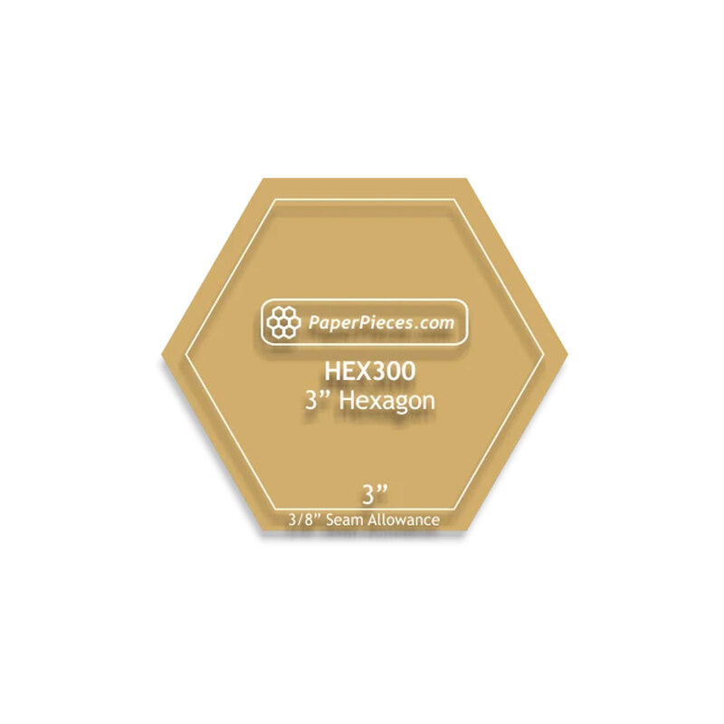 An acrylic 3" hexagon template.