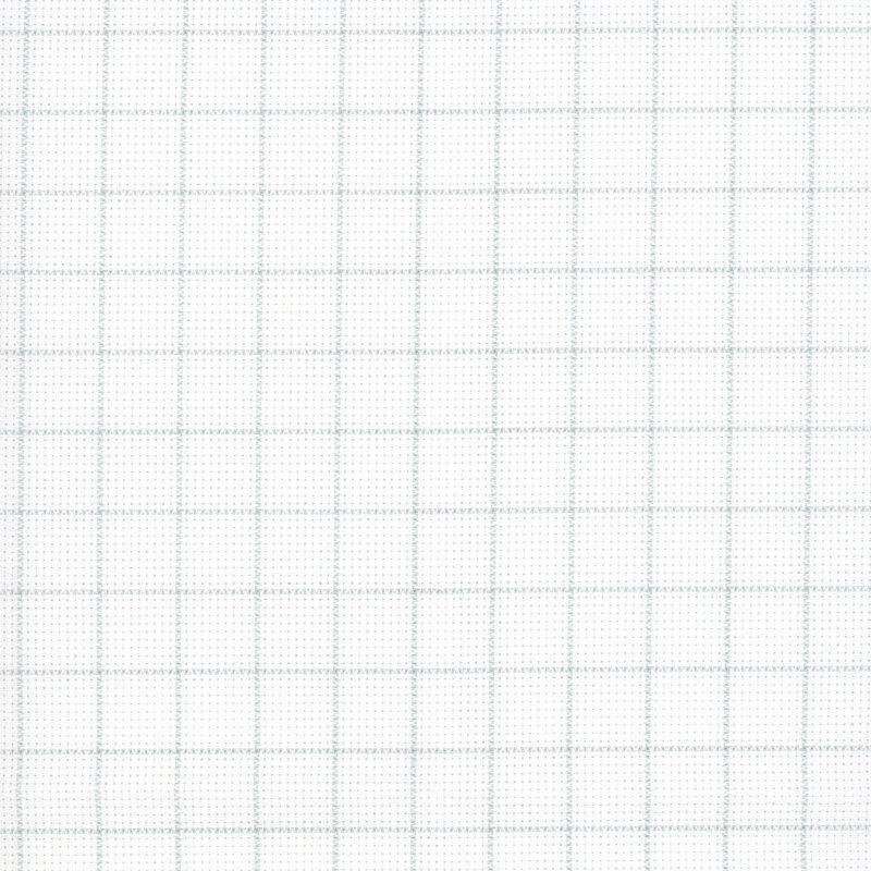 Close up swatch of 14ct Aida in the color White with a Gray grid.  