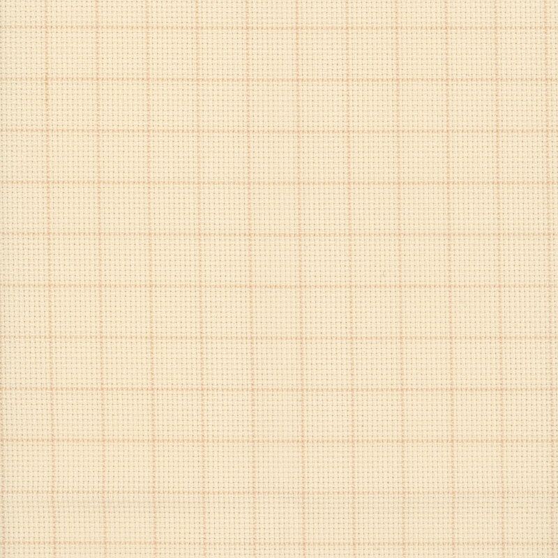 Close up swatch of 14ct Aida in the color Cream with a rust grid. 