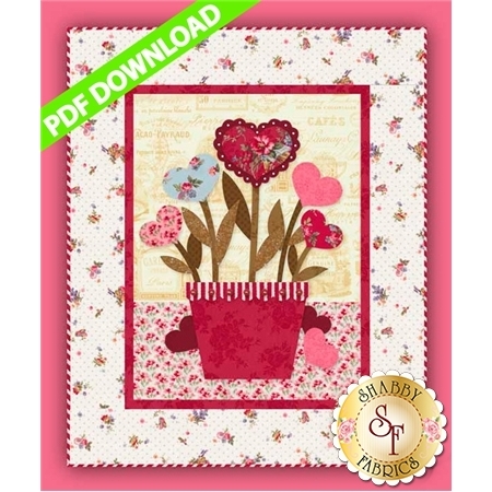 Colorful hearts and flowers in a pot, framed by a floral background, with a PDF Download banner.