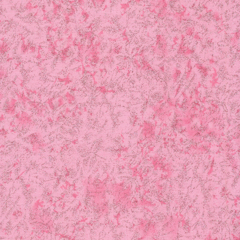 Tonal pink fabric features mottled design with metallic frost accents