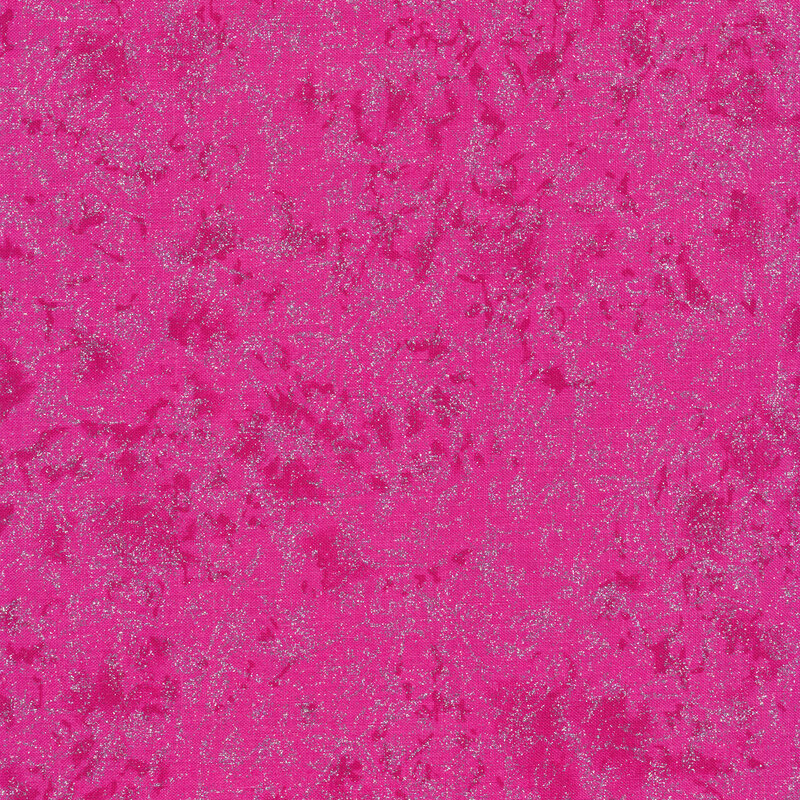 Tonal hot pink fabric features mottled design with metallic glitter accents