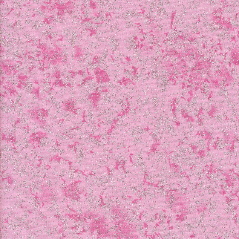 Tonal pink fabric features mottled design with metallic glitter accents