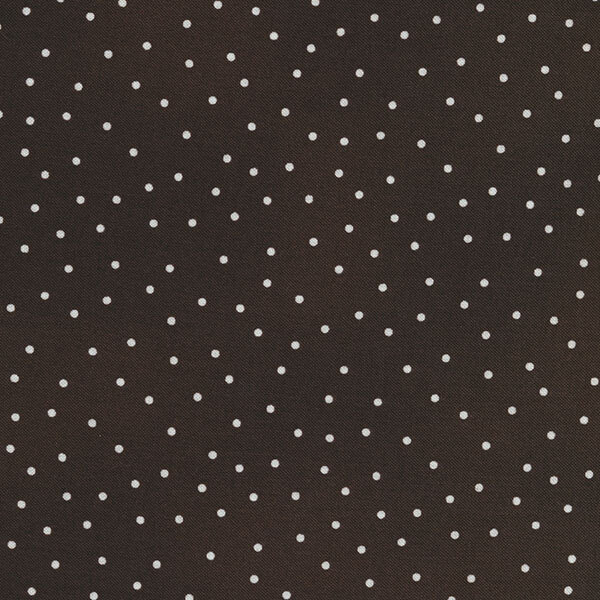 Fabric features cream scattered pin dots on dark brown | Shabby Fabrics