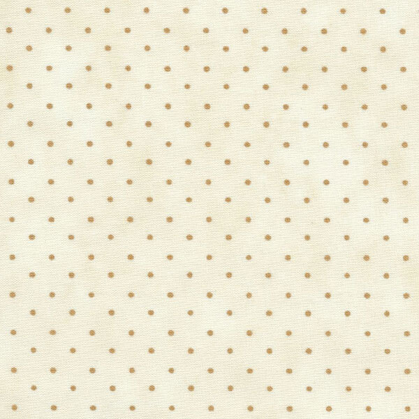 A textured fabric with a cream background and evenly spaced small beige polka dots.