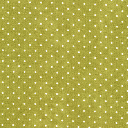 green fabric with off white polka dots