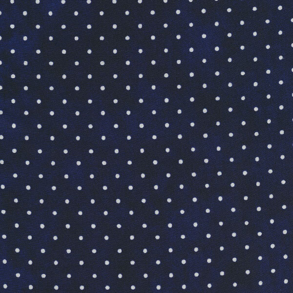 Fabric features tiny cream polka dots on mottled navy blue | Shabby Fabrics