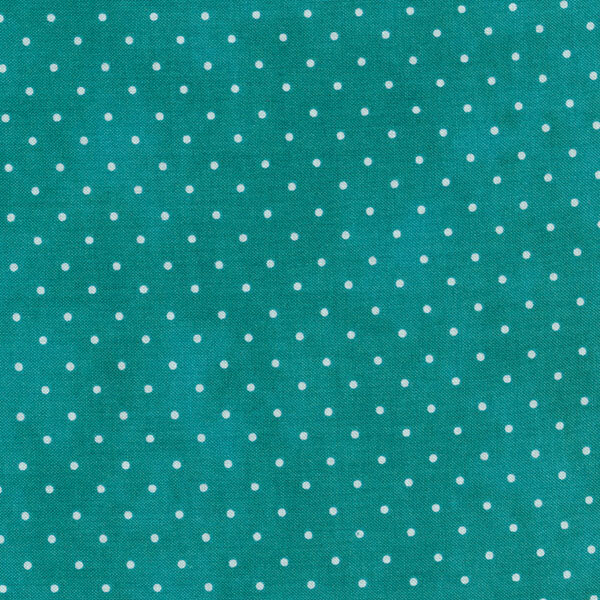 Fabric features tiny cream polka dots on mottled teal | Shabby Fabrics