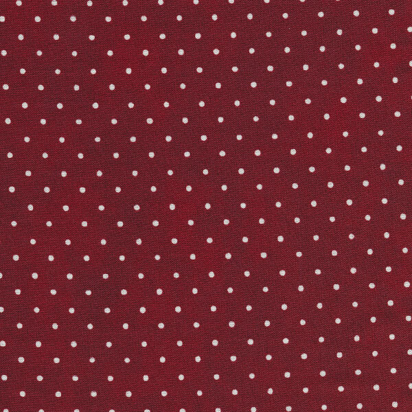 Fabric features tiny cream polka dots on mottled dark crimson red | Shabby Fabrics