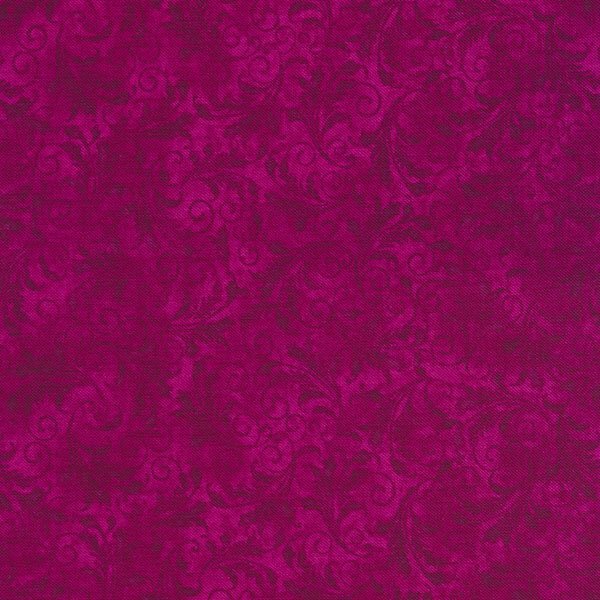 Mottled tonal purple fabric features swirly vine scrolls allover | Shabby Fabrics