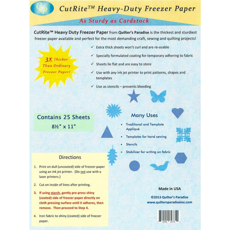 Packaging for CutRite Heavy-Duty Freezer Paper, showing features, directions, and uses for crafting.