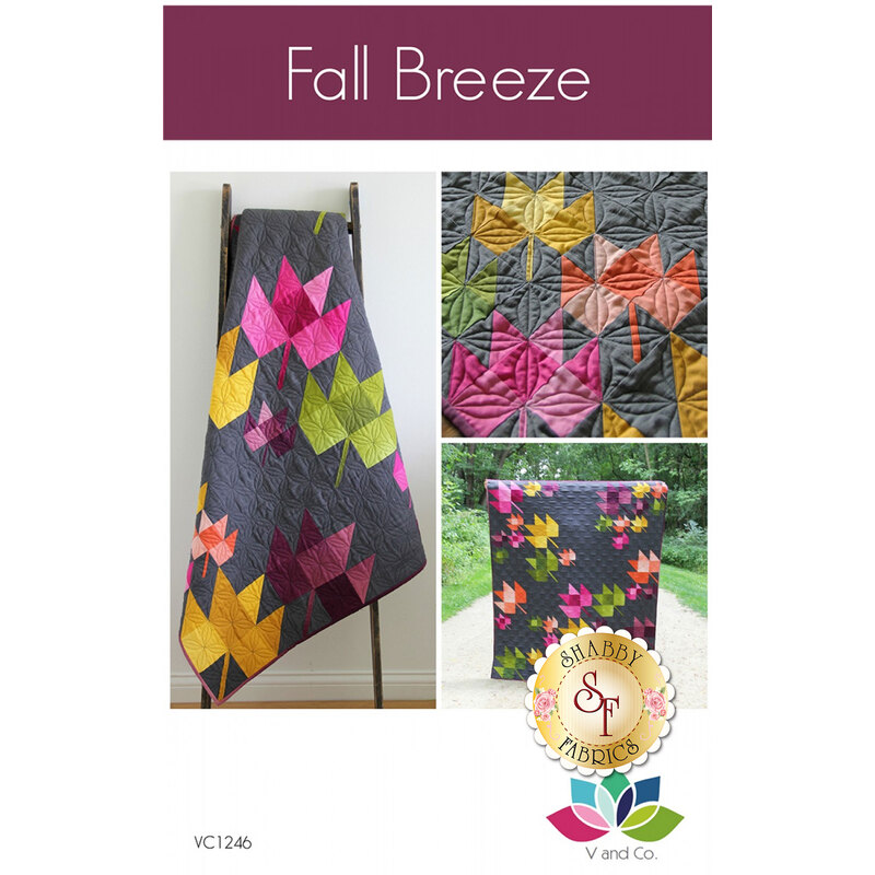 The front of the Fall Breeze pattern showing 3 different shots of the completed quilt showing detail and dimension.